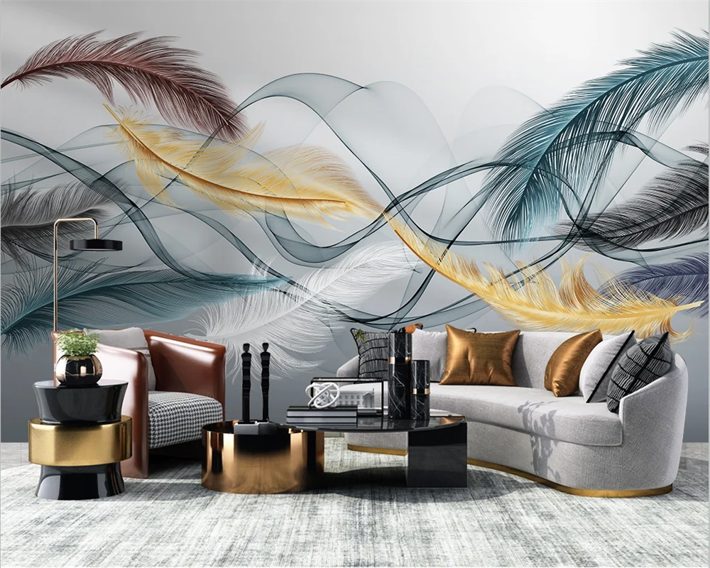 

beibehang Custom modern nordic light luxury feather smoke TV background wallpaper papel de parede wall papers home decor