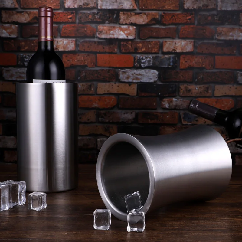 

Kitchen Bar Barware Buckets Straight Sanding Double Stainless Steel Red Wine Beer Frozen Champagne Ice Bucket