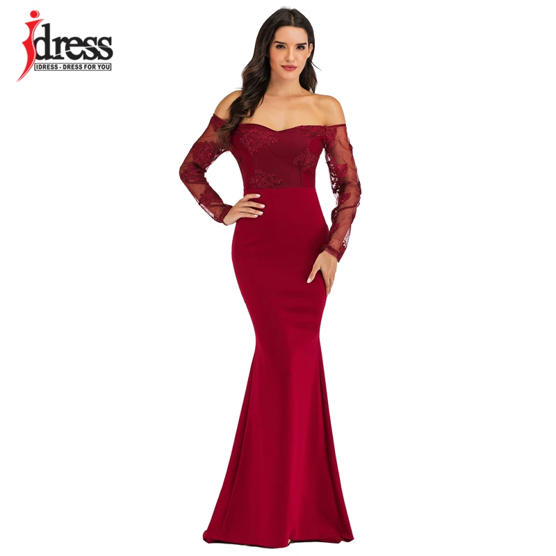 IDress Sexy Slash Neck Off Shoulder Designer Runway Dress Formal Prom Long Dress Women Lace Embroidery Evening Party Dress Long (11)