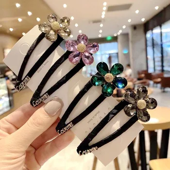 Hot! Korean Elegant Luxury Bling Crystal Flower Women Hair Clips Hairband Bobby Pin Barrette Hairpins Headdress Hair Accessories
