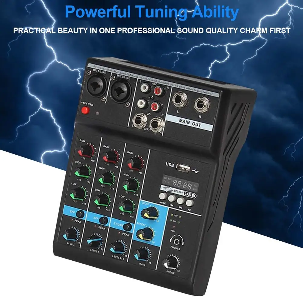 4-way Tuning Table USB Audio DJ Mixer Perform Live Singing Recording Computer Phone Sound Card Reverberation DJ Device 
4-way Tuning Table USB Audio DJ Mixer Perform Live Singing Recording Computer Phone Sound Card Reverberation DJ Device