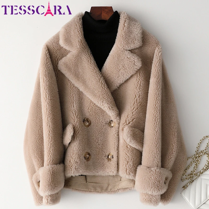 

TESSCARA Women Winter Warm Wool Blend Basic Jacket Coat High Quality Female Fur Leather Suede Camel Jackets Outerwear & Coats