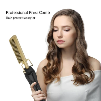 Hair Straightening Comb Fast Smoothing Electric Hair Straightener Curling Brush Ceramic Heating Temperature Gold Hair Comb 
Hair Straightening Comb Fast Smoothing Electric Hair Straightener Curling Brush Ceramic Heating Temperature Gold Hair Comb