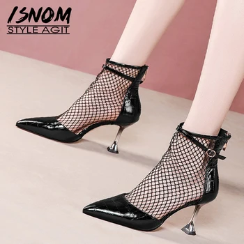 ISNOM Sexy Mesh Ankle Boots Women Pointed Toe Cow Leather Booties Summer Thin High Heels Shoes Woman Stilettos Ladies
ISNOM Sexy Mesh Ankle Boots Women Pointed Toe Cow Leather Booties Summer Thin High Heels Shoes Woman Stilettos Ladies