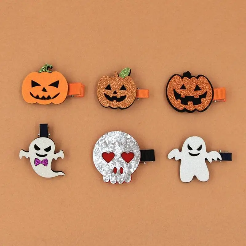 

Mini Cute Glitter Hair Clips Halloween Pumpkin Ghost Children Hairpins Baby Kids Barrettes Halloween Hair Accessories