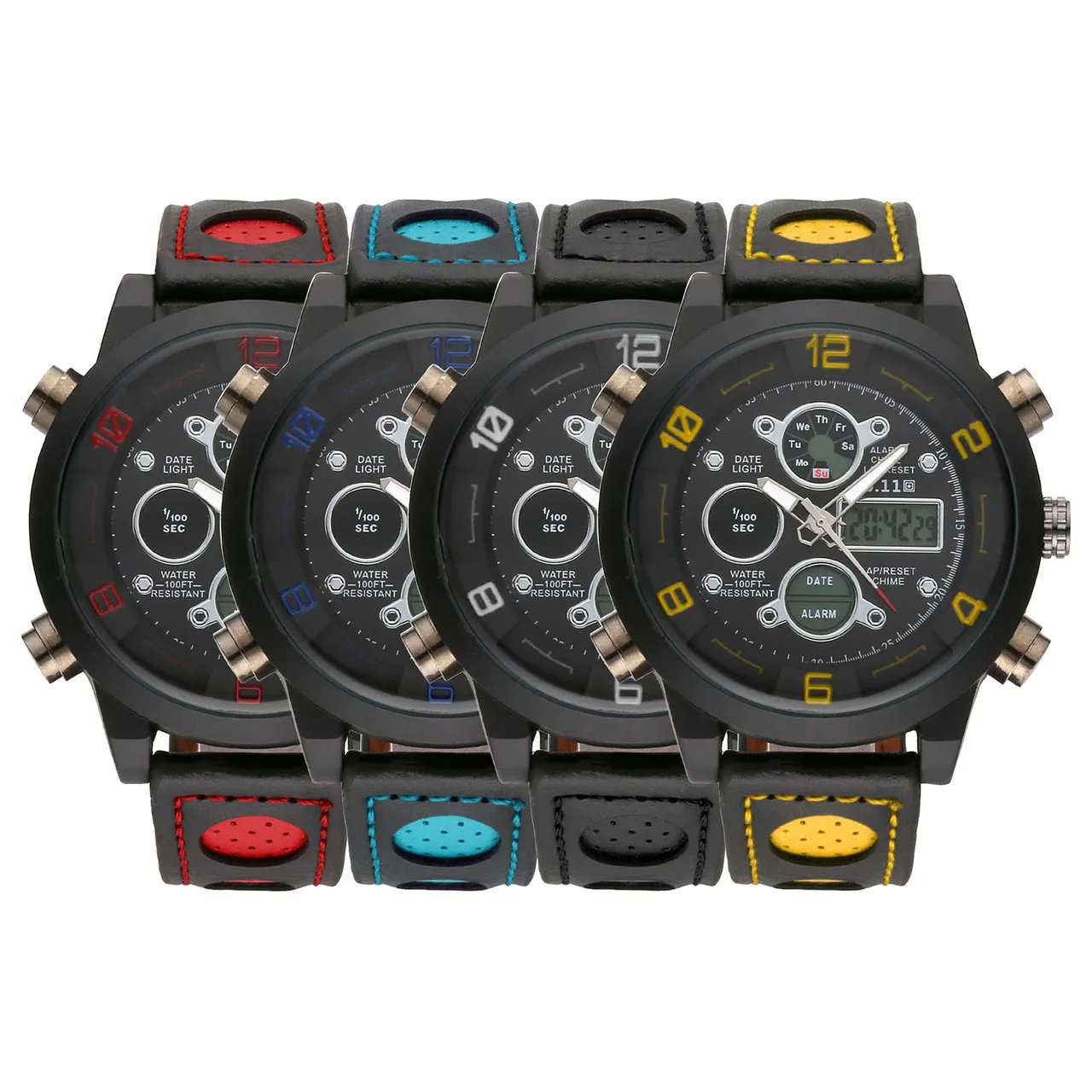 Export 611 Date Water-Resistant Seconds Night Light Dual Display Silicone Band Watch