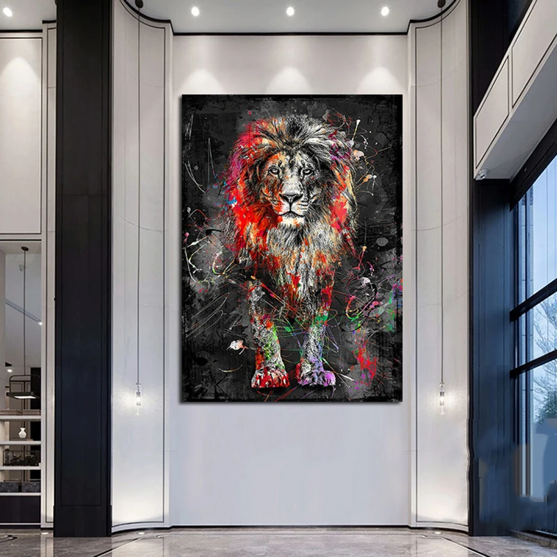 Abstract Colorful Lion Painting Modern Animal Wall Art Picture Cuadros for Artwork Poster Canvas Home Decoration | Дом и сад