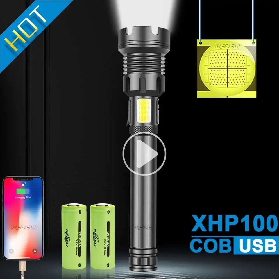 Most powerful xhp100 led flashlight 18650 Rechargeable flash light usb torch with COB light xhp90 tactical lantern fishing lamp
Most powerful xhp100 led flashlight 18650 Rechargeable flash light usb torch with COB light xhp90 tactical lantern fishing lamp