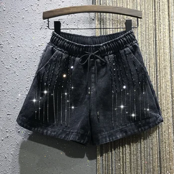 Black Jean Shorts Women New Heavy Industry Beaded Tassel Elastic Waist Loose Large Size Denim Wide Leg Shorts Hot Pants Femme
Black Jean Shorts Women New Heavy Industry Beaded Tassel Elastic Waist Loose Large Size Denim Wide Leg Shorts Hot Pants Femme