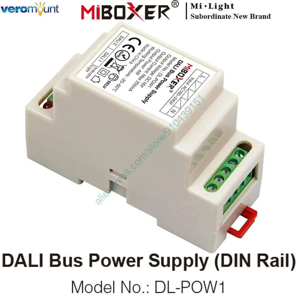 

MiBoxer DL-POW1 DC16V DIN Rail DALI Bus Power Supply 4W Max250mA led transformer for AC 110V 220V DALI RGB CCT led downlight