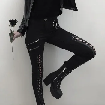 strap stitching zip-up small-legged trousers women's wear 2019 European and American dark tide brand women's pants pencil pants 
strap stitching zip-up small-legged trousers women's wear 2019 European and American dark tide brand women's pants pencil pants