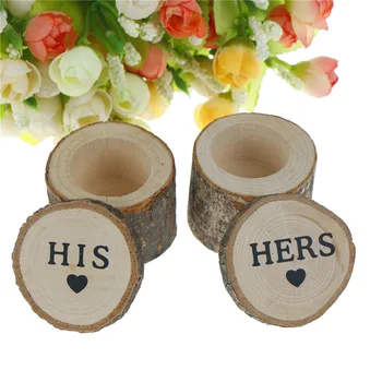 

1pair Wood Craft Wedding Ring Box "His & Hers" Rustic Decor Valentine's Day Anniversary Monuments Wedding Decor