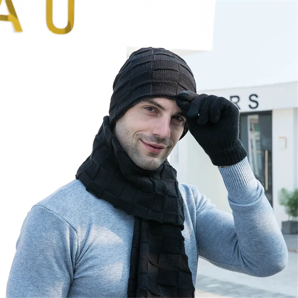 Зимние шапки для мужчин теплая Осенняя шапка плюс бархат толстая вязаная шарф