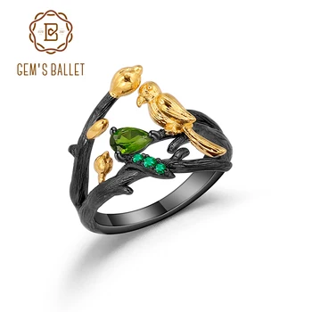 GEM'S BALLET 925 Sterling Silver Handmade Adjustable Bird Branches Ring Natural Chrome Diopside Gemstone Open Rings for Women 
GEM'S BALLET 925 Sterling Silver Handmade Adjustable Bird Branches Ring Natural Chrome Diopside Gemstone Open Rings for Women