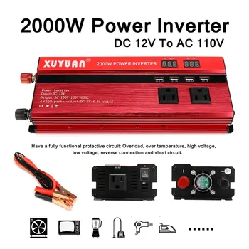2000W 1A-2.4A 12V To 110V Car Inverter LED Power Inverter Auto Transformer Convert with 4 USB Ports 2 AC Outlets and LED Display
2000W 1A-2.4A 12V To 110V Car Inverter LED Power Inverter Auto Transformer Convert with 4 USB Ports 2 AC Outlets and LED Display