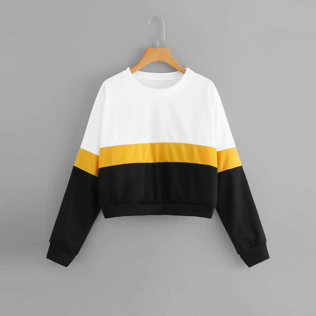 2019 fashion womens short splicing pullover autumn winter long-sleeved O collar casual loose daily Simple women short sweatshirt
2019 fashion womens short splicing pullover autumn winter long-sleeved O collar casual loose daily Simple women short sweatshirt