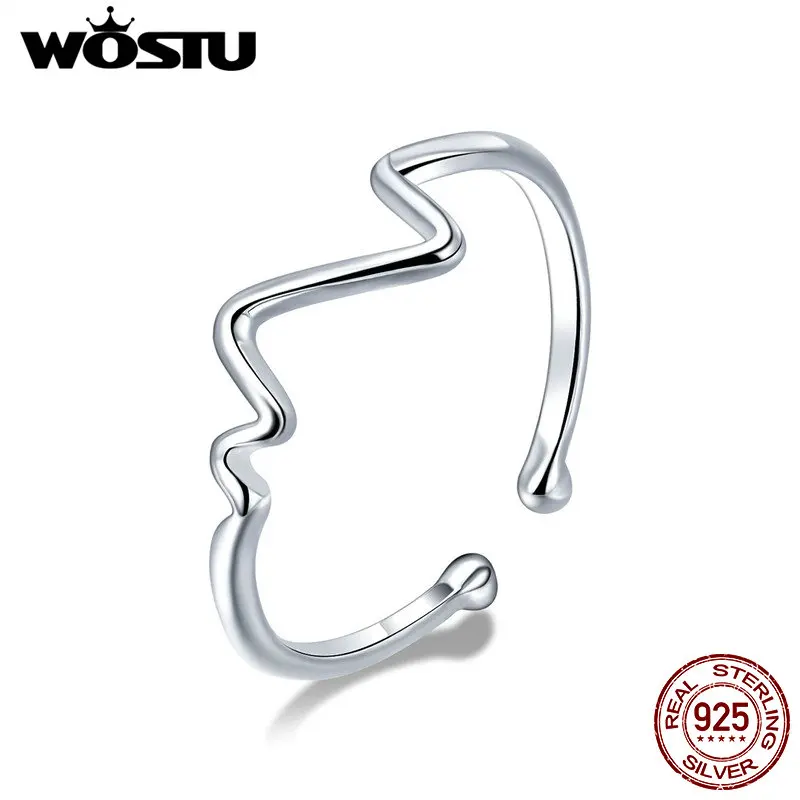Женское кольцо с волнами WOSTU регулируемое из серебра 925 пробы регулируемым сердечком для вечеринок
