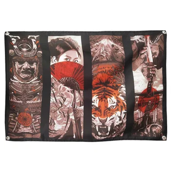 

Samurai Geisha Tiger Ukiyo-e Tattoo Banners Tapestry Vintage Poster Wall Sticker Home Decor Hanging Flag 4 Gromments in Corners