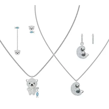 

SWA 2019 Winter Fashion New Polar Set White Gold Cute Charming Seal. Polar Bear Pattern Crystal Give Lovers the Best Gift