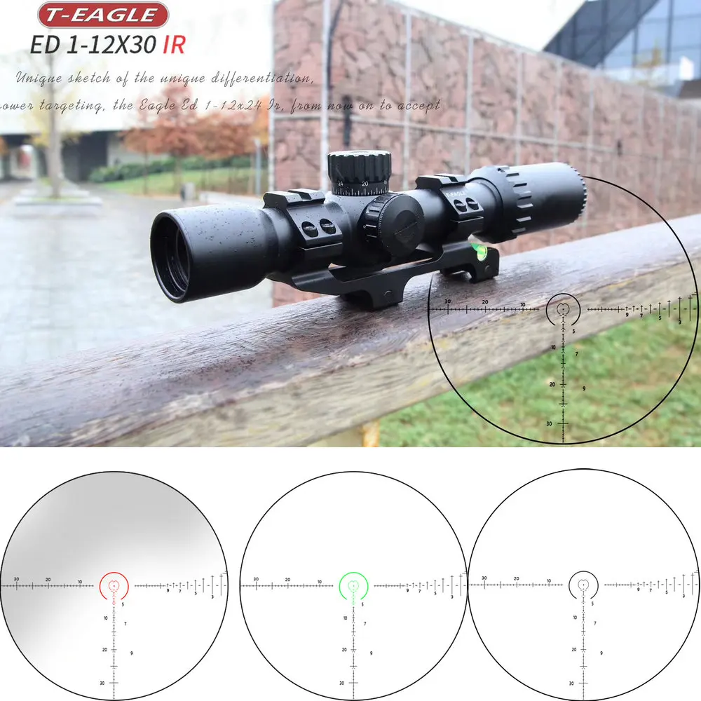 T-EAGLE 1-12X30 ИК ED прицел тактический оптический полный Размеры Mil-Красной полосой в