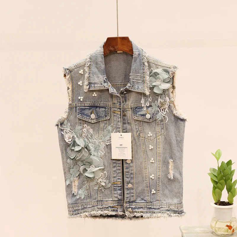 Korean Fashion Short Jeans Vest Women Waistcoat Sequins Flower Applique Frayed Denim Vests Female Sleeveless Jacket Streetwear
Korean Fashion Short Jeans Vest Women Waistcoat Sequins Flower Applique Frayed Denim Vests Female Sleeveless Jacket Streetwear