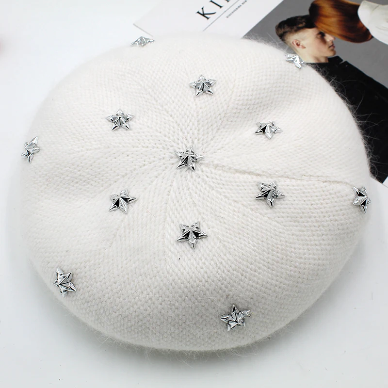 Fashion New Women Angora rabbit Solid Color Beret Female Bonnet Caps Winter All Matched Warm Walking Hat with stars GJ2088
Fashion New Women Angora rabbit Solid Color Beret Female Bonnet Caps Winter All Matched Warm Walking Hat with stars GJ2088