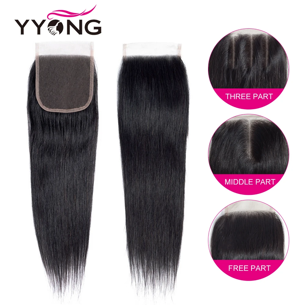 Yyong перуанские прямые волосы 3 пряди Remy человеческие для наращивания с 4*4