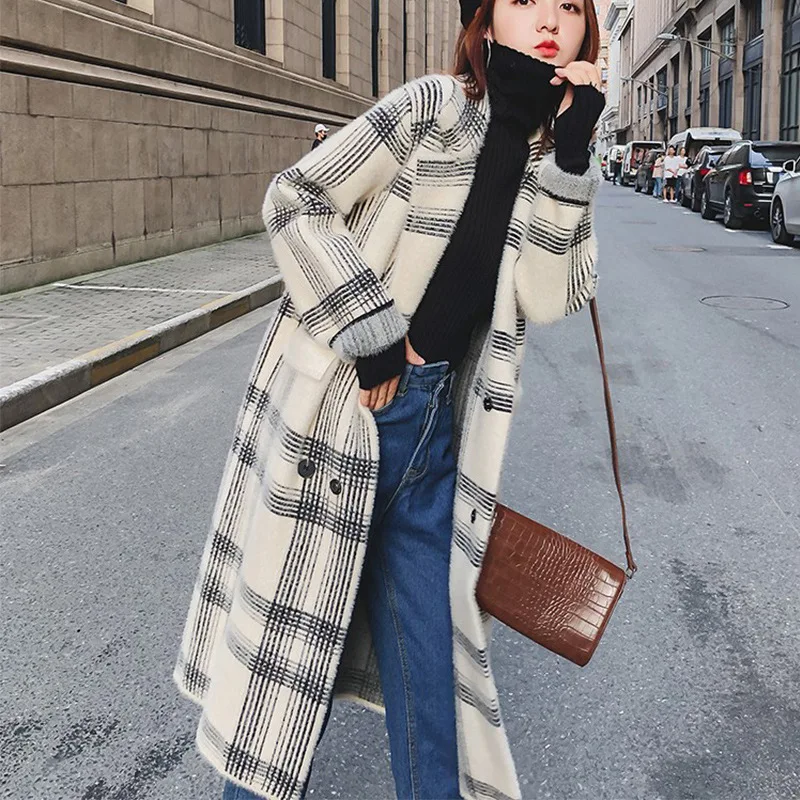 Hong Kong Style Plaid Coat Women's Mid-length Retro Autumn & Winter 2019 New Style Popular Faux Mink Cashmere Overcoat over-the-
Hong Kong Style Plaid Coat Women's Mid-length Retro Autumn & Winter 2019 New Style Popular Faux Mink Cashmere Overcoat over-the-