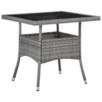 

vidaXL Outdoor Dining Table Grey Poly Rattan and Glass