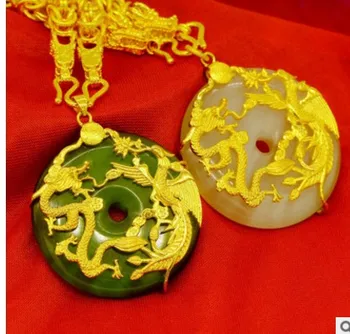 high quality low price gold filled dragon*phoenix inlay jade women*men's pendant necklace tyed
high quality low price gold filled dragon*phoenix inlay jade women*men's pendant necklace tyed