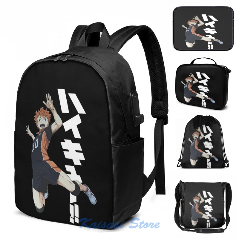 Забавный графический принт Haikyuu! -Рюкзак Shoyo Hinata с USB-зарядкой мужские школьные