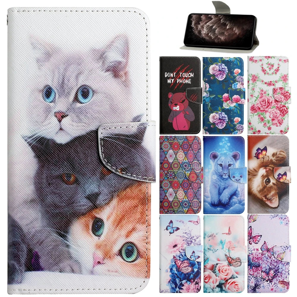 Кожаный чехол-книжка P Smart 2021 2020 для Huawei P30 P40 Lite Y5 2018 Y6 Y7 Y9 2019 Y7A чехол с милым котом