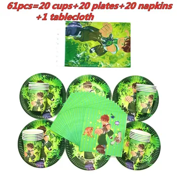 61/41PCS Kids Birthday Decoration Tablecloth Napkin Plates Cups Cartoon Ben 10 Theme Party Supplies For 10/20 Persons For Party 
61/41PCS Kids Birthday Decoration Tablecloth Napkin Plates Cups Cartoon Ben 10 Theme Party Supplies For 10/20 Persons For Party
