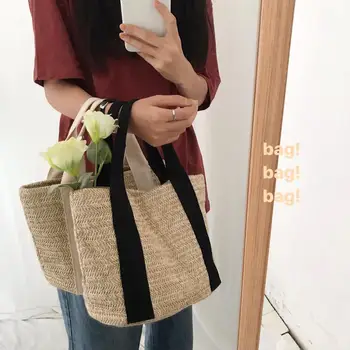 

Bolso de mano de ratán tejido para mujer, bolso de playa de verano de gran capacidad, hecho a mano bolso de mano, bolsos cruzado