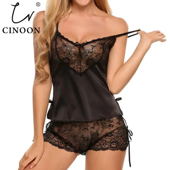 CINOON New Women Pajamas Set Elegant Lace Satin Strap Clothes Summer Sleepwear Top + Shorts Pajamas Set Plus Size Nightwear
CINOON New Women Pajamas Set Elegant Lace Satin Strap Clothes Summer Sleepwear Top + Shorts Pajamas Set Plus Size Nightwear