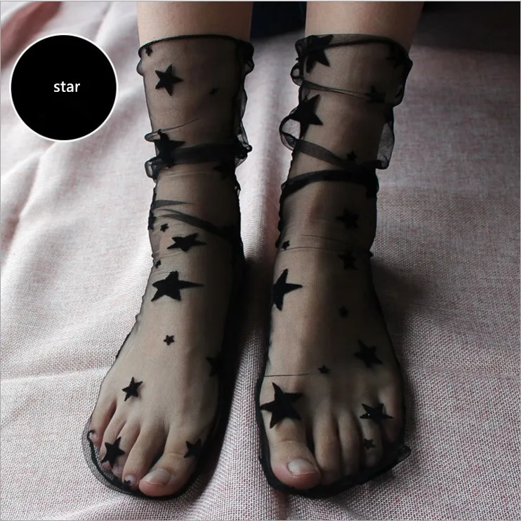 1Pair Summer Sexy Retro Lace Floral Star Dot Women Girl Socks Elastic Fashion Lady Soft Short Socks Female Crystal Silk 
1Pair Summer Sexy Retro Lace Floral Star Dot Women Girl Socks Elastic Fashion Lady Soft Short Socks Female Crystal Silk