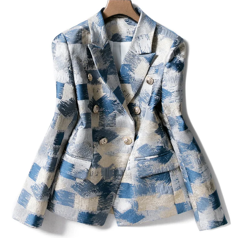 Fall Winter 2019 New Fashion Womens Jackets and Coats Notched Full Sleeve Button Jacquard Double Breasted Blazer Outerwear
Fall Winter 2019 New Fashion Womens Jackets and Coats Notched Full Sleeve Button Jacquard Double Breasted Blazer Outerwear