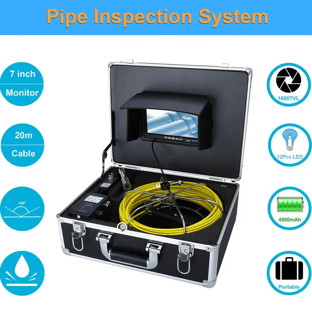 7" Monitor 20M Cable Pipe Inspection Video Camera HD 1000TVL Drain Sewer Pipeline Industrial Endoscope System
7" Monitor 20M Cable Pipe Inspection Video Camera HD 1000TVL Drain Sewer Pipeline Industrial Endoscope System