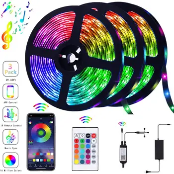 39.42FT/12m LED Strip Lights with Blutooth and Remote Control, with Sync to Music for TV, Bedroom, Kitchen Under Counter
39.42FT/12m LED Strip Lights with Blutooth and Remote Control, with Sync to Music for TV, Bedroom, Kitchen Under Counter