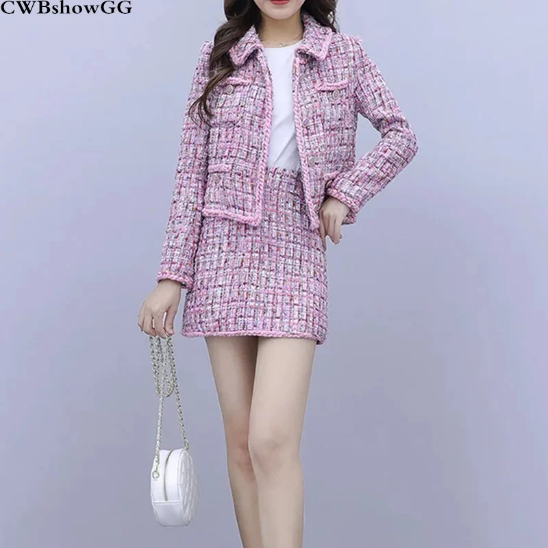 Ladies Small Fragrance Two-Piece Set 2019 Autumn New Turn-Down Collar Tweed Jacket + Bodycon Short Skirt Elegant Two-Piece Set 
Ladies Small Fragrance Two-Piece Set 2019 Autumn New Turn-Down Collar Tweed Jacket + Bodycon Short Skirt Elegant Two-Piece Set