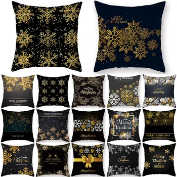 

1Pcs Christmas Golden snowflake Pattern 45*45cm Polyester Cushion Cover Decorative Sofa Home Decor Car Throw Pillowcover 40992