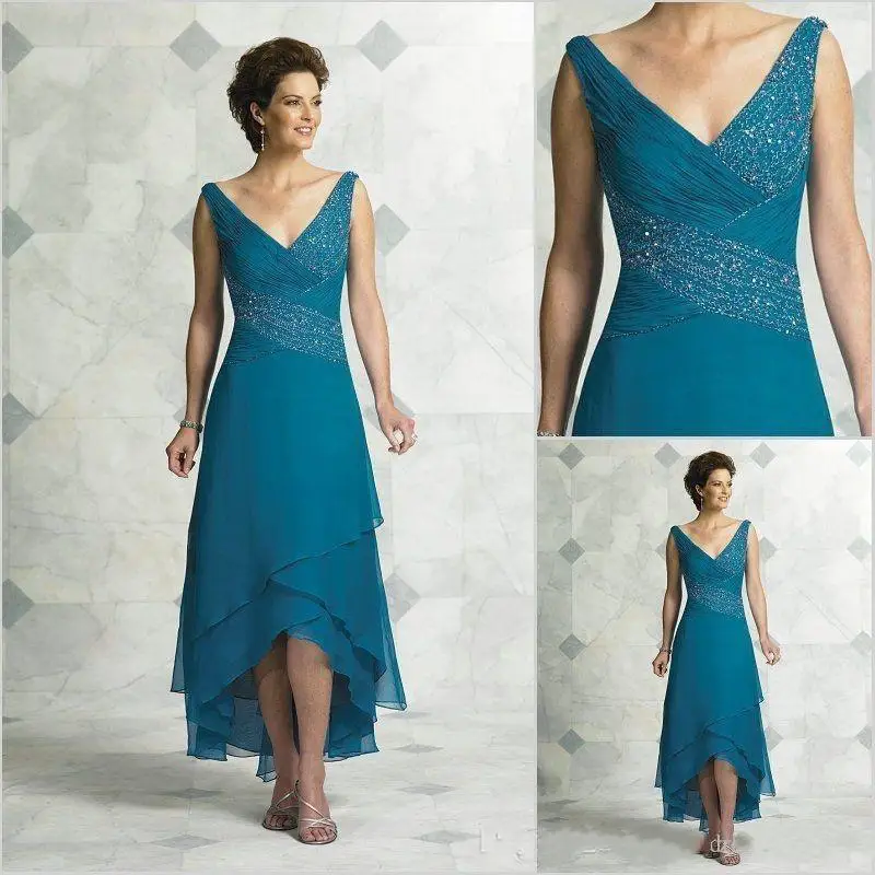 V Neck Pleated Beading Tea Length High Low Turquoise Women evening Party Prom gown 2018 Elegant Mother Of The Bride Dresses
V Neck Pleated Beading Tea Length High Low Turquoise Women evening Party Prom gown 2018 Elegant Mother Of The Bride Dresses