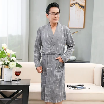 Mens sexy plaid print 100% cotton kimono robe Spring simple gray bathrobes long sleeve SPA casual robes Japanese robes for male 
Mens sexy plaid print 100% cotton kimono robe Spring simple gray bathrobes long sleeve SPA casual robes Japanese robes for male