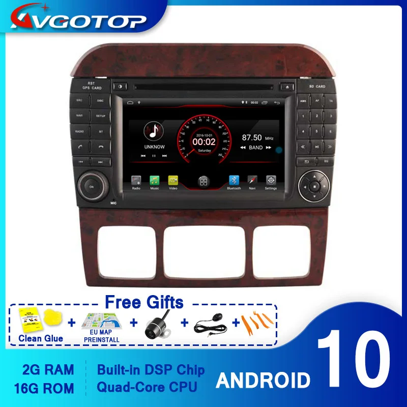 AVGOTOP Android 10 автомобильный мультимедиа для MERCEDES-BENZ S CLASS W220 2G 16G MP3 MP4 Bluetooth GPS