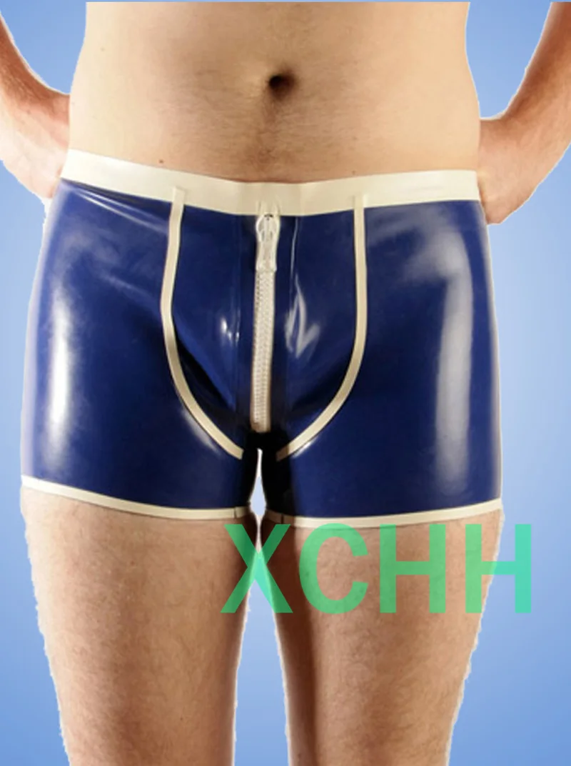 

Sexy Latex Underwear Boxer Shorts Briefs Handmade Zipper Men Short Pants Open Anal kakegurui cosplay costume
