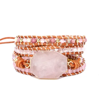 Trendy Leather Wrap Bracelet Natural Stone Pink Crystal Bracelet for Women Bohemia Style Handmade Jewelry Accessory Dropshipping 
Trendy Leather Wrap Bracelet Natural Stone Pink Crystal Bracelet for Women Bohemia Style Handmade Jewelry Accessory Dropshipping