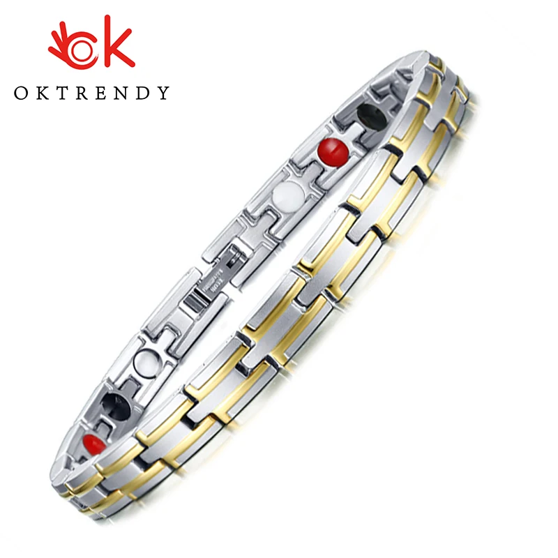 

Stainless Steel 4 in 1 element Health Magnetic Bracelet Gold-silver Color Wristband Magnetic Hand Chain for Women Men Presents