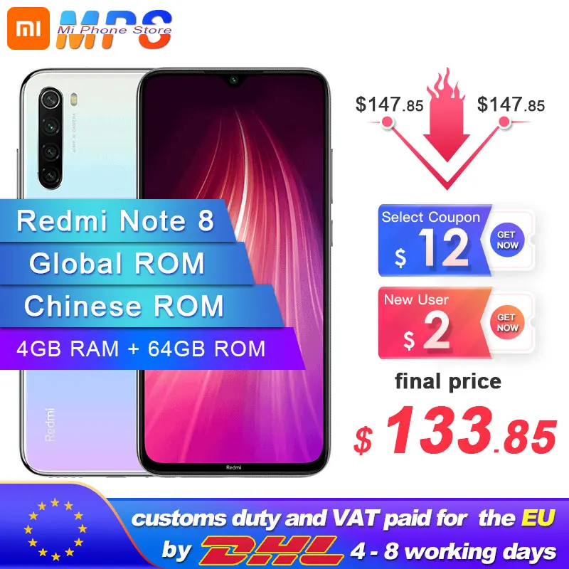 Global ROM Xiaomi Redmi Note 8 64GB 4GB Smartphone Snapdragon 665 Octa Core 6.3” 48MP Rear Camera 4000mAh Support Phone
Global ROM Xiaomi Redmi Note 8 64GB 4GB Smartphone Snapdragon 665 Octa Core 6.3” 48MP Rear Camera 4000mAh Support Phone