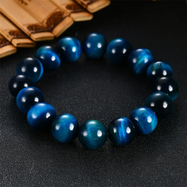 Bracelets bouddha œil de tigre bleu pour hommes, perles rondes en pierre naturelle, ULélastique, qualité supérieure, livraison directe 1