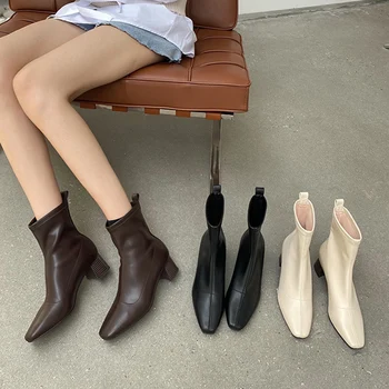 Women 2020 Winter Fashion Beige Thick High Heels Ankle Boots Designer Yarn Elastic Sock Boots Vintage Soft Leather Boots Shoes
Women 2020 Winter Fashion Beige Thick High Heels Ankle Boots Designer Yarn Elastic Sock Boots Vintage Soft Leather Boots Shoes